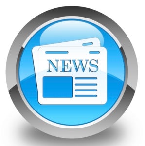 Newspaper icon glossy cyan blue round button
