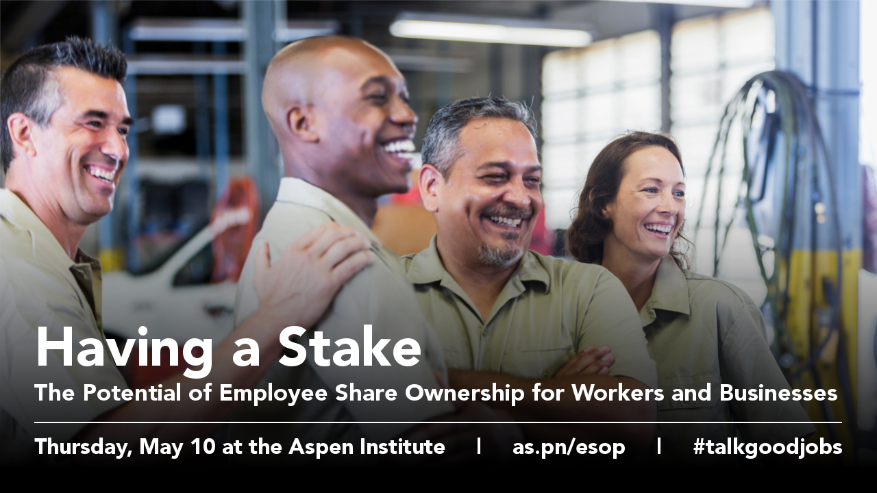 A group of smiling workers with text overlay (event name, date, URL, and hashtag)