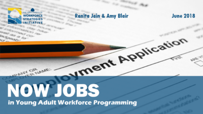 Social media graphic for ' “Now Jobs” in Young Adult Workforce Programming', featuring title and report cover.