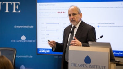 Mark Popovich presenting during the Good Companies/Good Jobs tool launch event