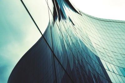 Glass wall in modern office building