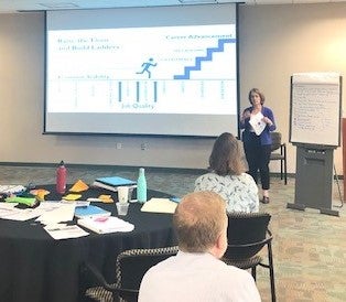 Maureen Conway presents for the Hudson County Workforce Leadership Academy