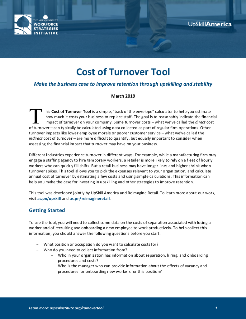 Cost of Turnover Tool: Make the business case to improve retention through upskilling and stability