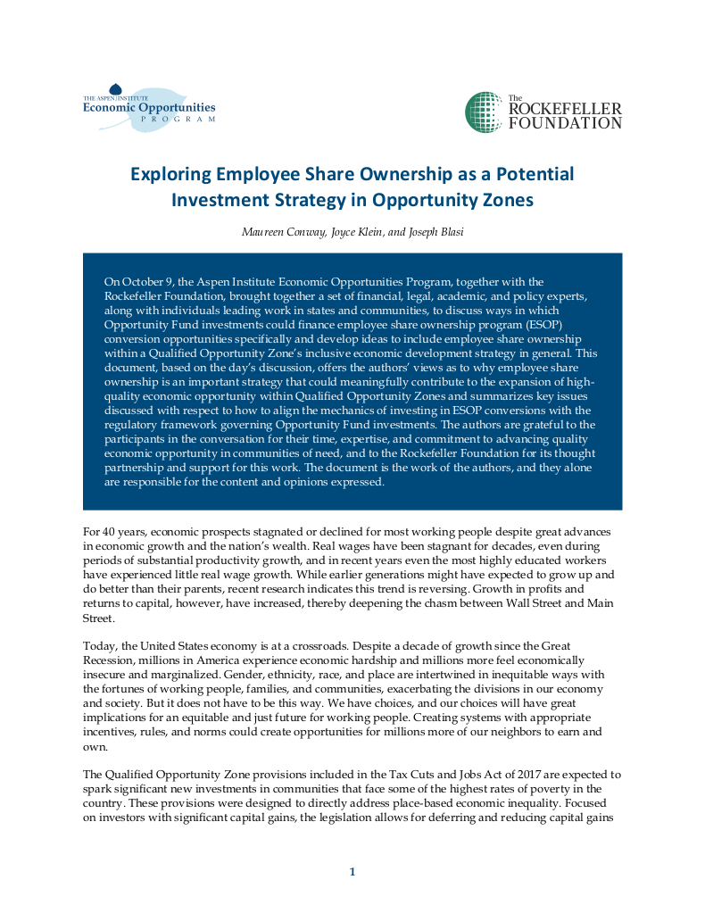 Exploring Employee Share Ownership as a Potential Investment Strategy in Opportunity Zones