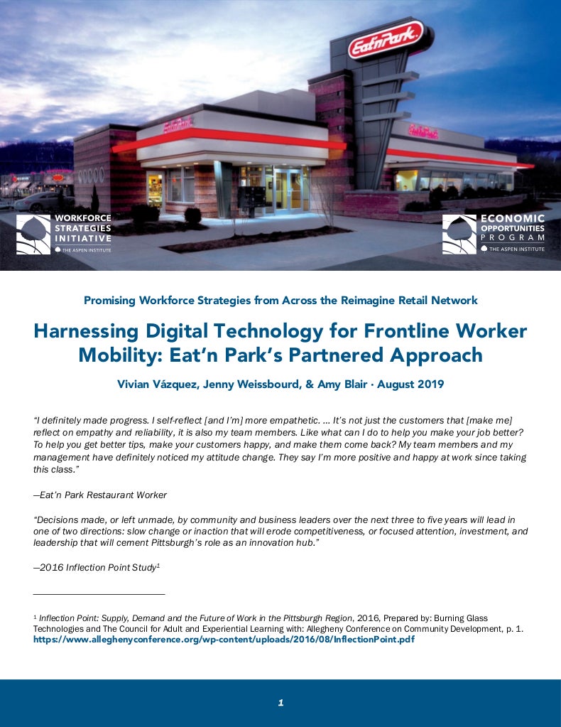 Cover page: "Harnessing Digital Technology for Frontline Worker Mobility: Eat’n Park’s Partnered Approach"