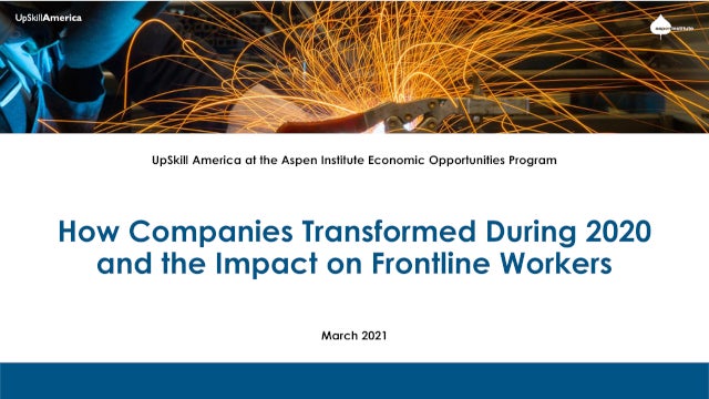 Cover page: "How Companies Transformed During 2020 and the Impact on Frontline Workers"