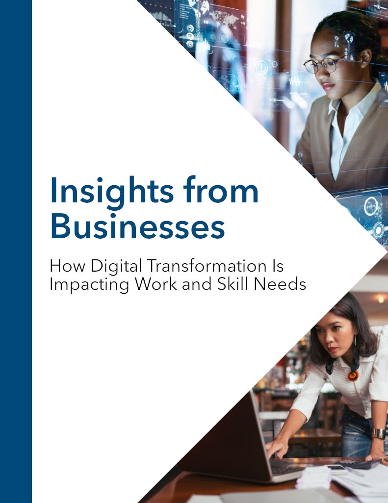 Cover for the publication, "Insights from Businesses: How Digital Transformation Is Impacting Work and Skill Needs"