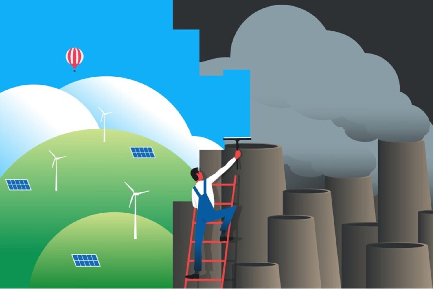 picture from Getty Images with worker climbing a ladder depicting 'green jobs'