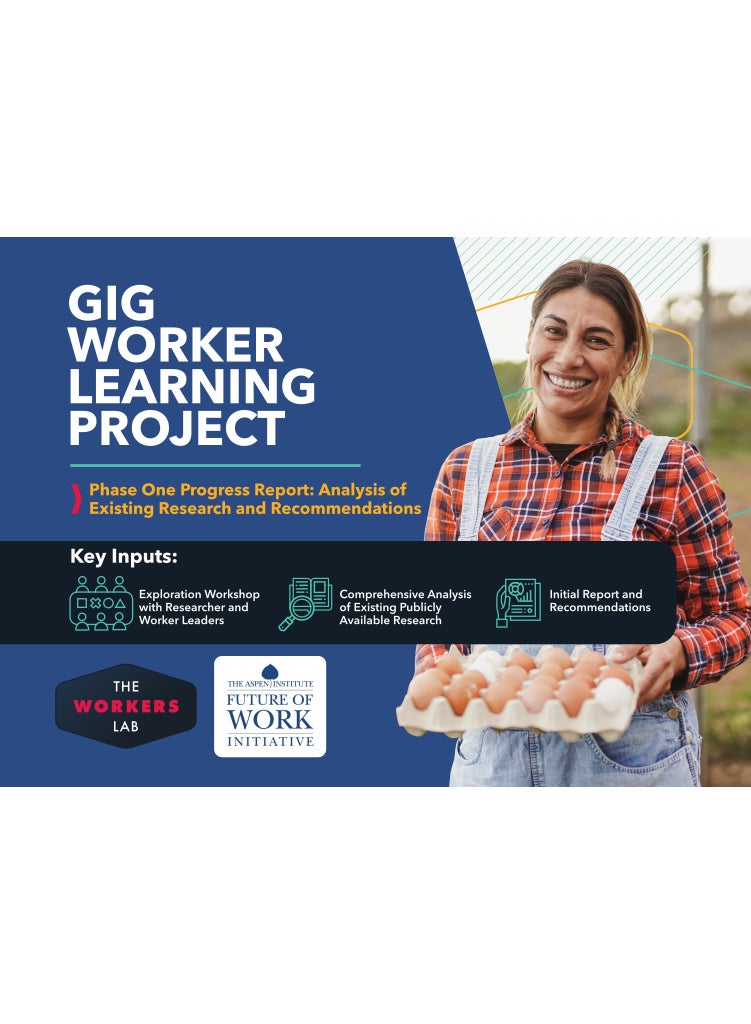 Cover page of the publication, “Gig Worker Learning Project — Phase One Progress Report: Analysis of Existing Research and Recommendations”