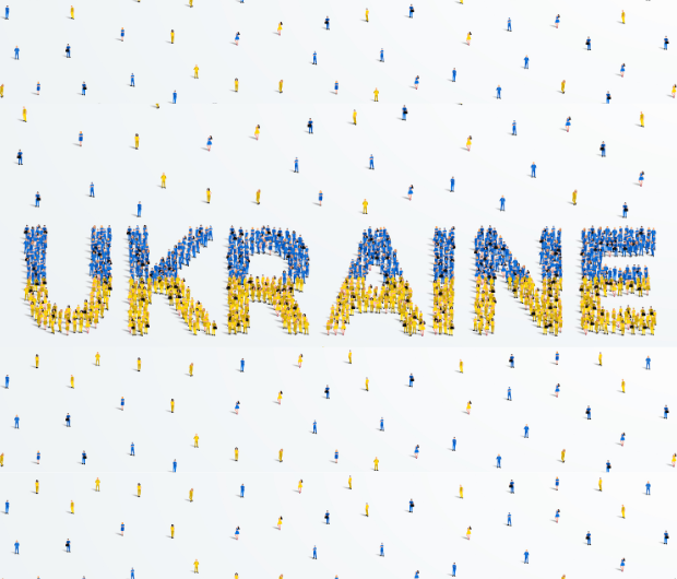 A small Ukrainian flag on a toothpick peeks out of an open book.