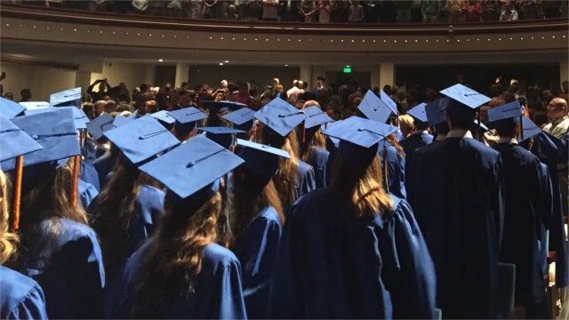 College graduates at commencement ceremony
