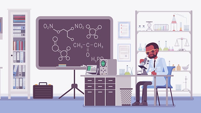 Illustration of Black scientist in white coat