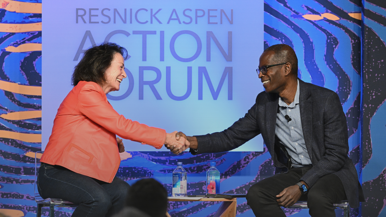 Patrick Awuah & Margot Pritzker in dialogue at the 2025 Resnick Aspen Action Forum