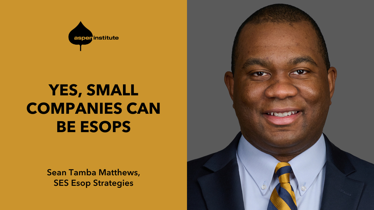 Image of Sean Tamba Mathews with text that reads "Yes, small companies can be ESOPs."