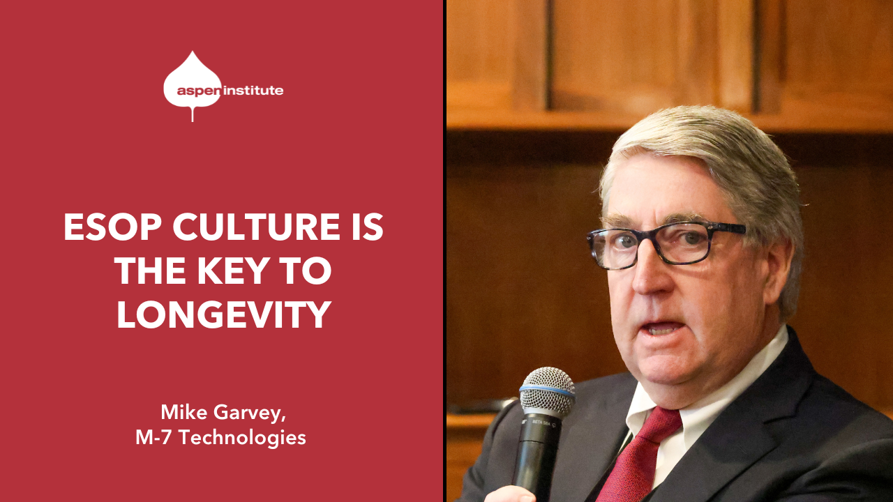 Image of Mike Garvey with a red graphic that reads "ESOP Culture Is the Key to Longevity." This image leads to a clip of Mike Garvey speaking at the 2025 Employee Ownership Ideas Forum on YouTube.
